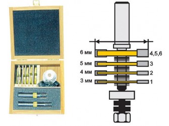 Набор фрез кромочных фальцевых, 4 диска, 2 хвостовика 12 мм