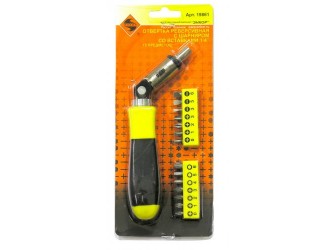 Отвертка реверсивная шарнирная со вставками 1/4", 15 предметов