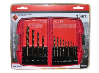 Набор сверл для металла Р6М5 Ф1,5-8,0 мм, 13 штук, пластиковый футляр